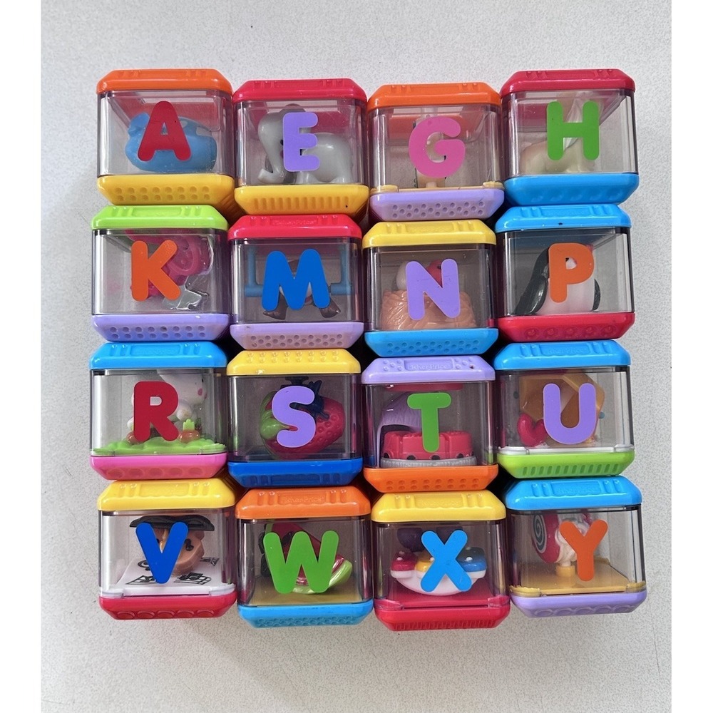 Lot of 16 Fisher Price Peek a Boo Blocks Baby Toys -  Alphabet Letters Animals